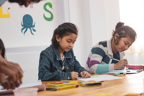 Students completing school work