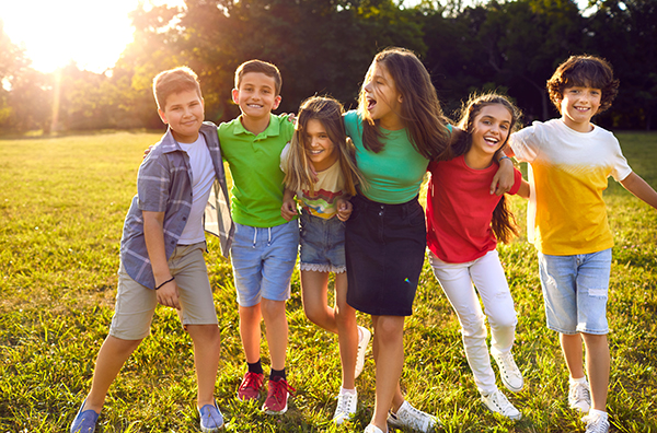 Children outside laughing