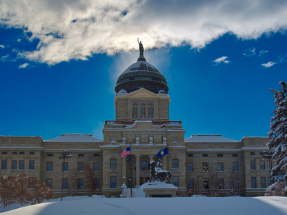 Montana capital building covered in snow