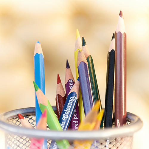 Jar of colored pencils