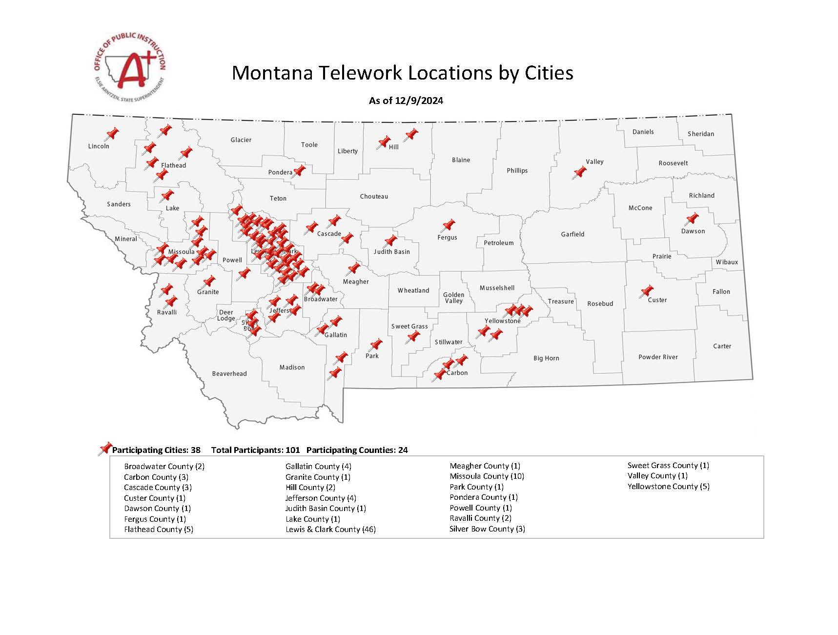 Telework Map by City - 12/9/2024