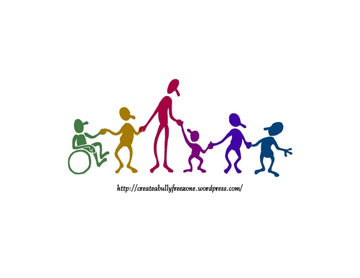 Picture of Bully Free with stick figures representing different colors - inclusion